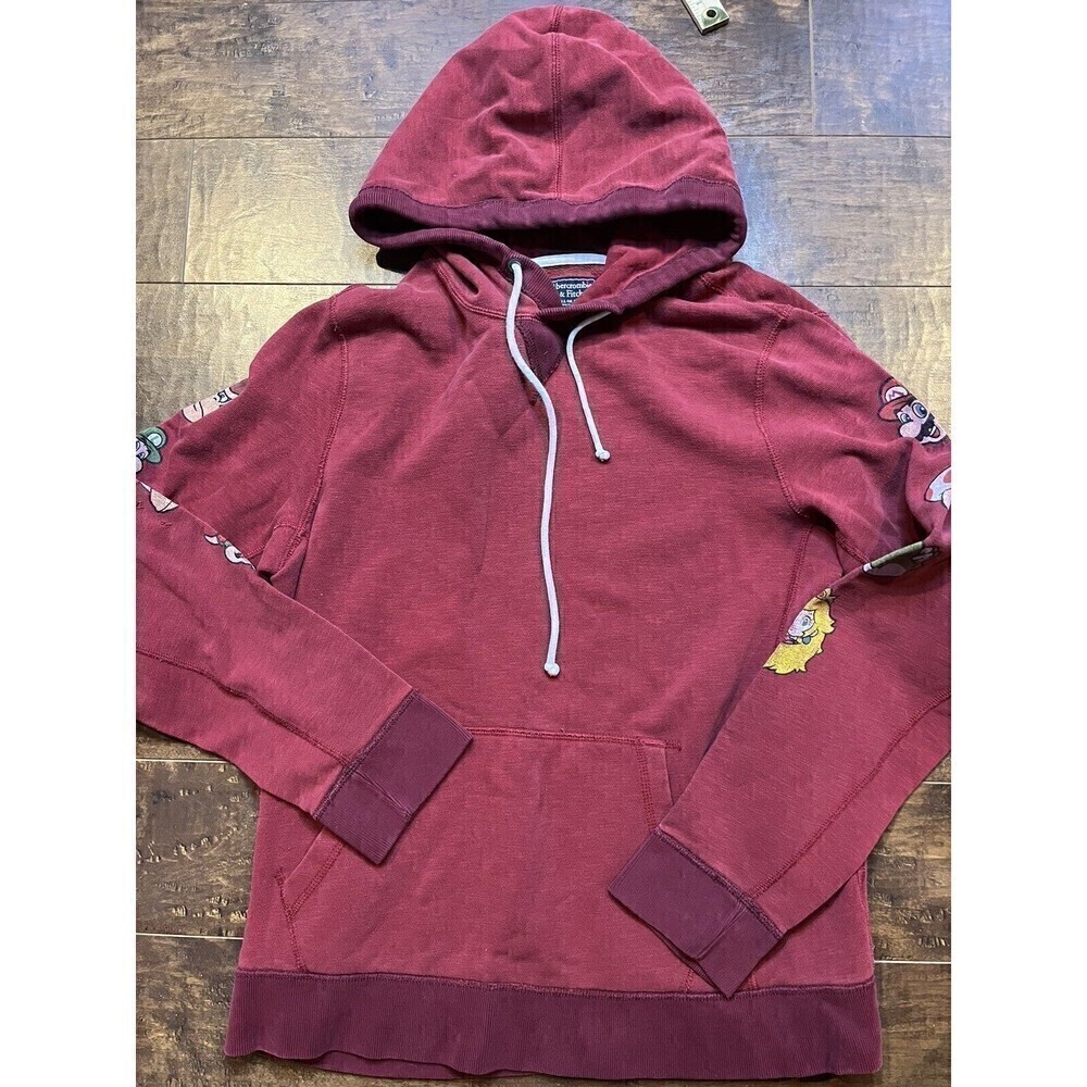 Abercrombie & Fitch Hoodie Adult Medium Red Super Mario Sweatshirt Sweater Mens